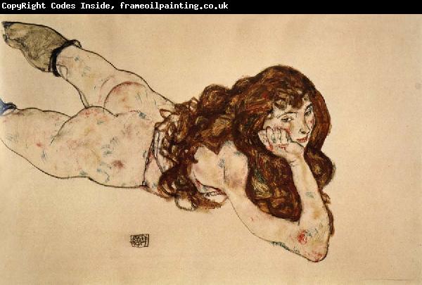 Egon Schiele Female Nude Lying on  Her Stomach